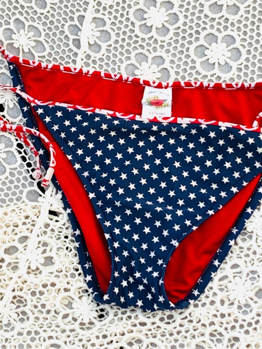 2-in-1 2-sided Lucky Brans USA Flag July 4 Starry Bikini Bottom